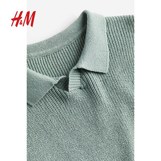 H&M童装男婴柔软棉质罗纹针织有领套衫1173959 灰绿色 110/56