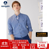 Navigare意大利小帆船纯棉长袖格子衬衣男秋季休闲时尚易穿搭衬衫男装 彩蓝/白 L/40