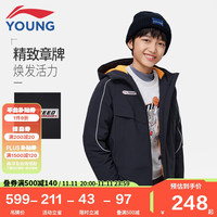 李宁 LI-NING童装儿童棉服男小大童运动生活23年冬款魔术贴袖口反光防风外套YFMT023-1黑色120