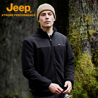 Jeep吉普抓绒衣男冬双面摇粒绒加厚保暖立领开衫外套 品牌黑  L（150-165斤）