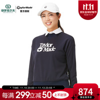Taylormade泰勒梅高尔夫服装女士长袖运动衫撞色翻领时尚LOGO印花卫衣 深蓝色U21708 M