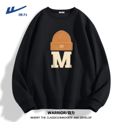 warrior回力美式复古潮牌圆领卫衣男士春季新款潮流百搭黑色无帽宽松