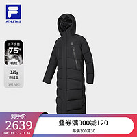 FILA 斐乐男士长款羽绒服篮球运动连帽上衣 深黑-BK 170/92A/M