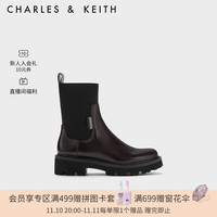 CHARLES&KEITH23冬季方头切尔西靴短靴女CK1-90920133 Burgundy葡萄酒红色 36