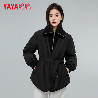 鸭鸭（YAYA）羽绒服女短款冬季时尚针织大翻领假两件保暖外套AT 黑色 165/88A(L)