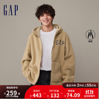 Gap 盖璞 男女装冬季2023新款LOGO仿羊羔绒保暖卫衣841337加绒连帽衫 卡其色 175/96A(L)亚洲尺码