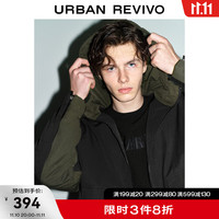 UR冬男装潮酷高街设计感工装风撞色连帽棉服UMV130037 正黑 L（XL-XXL）