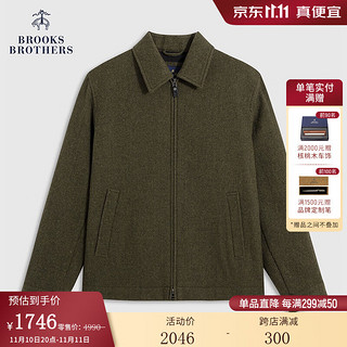 布克兄弟（BrooksBrothers）男士秋绵羊毛休闲翻领双向拉链外套 3002-深绿色 XL