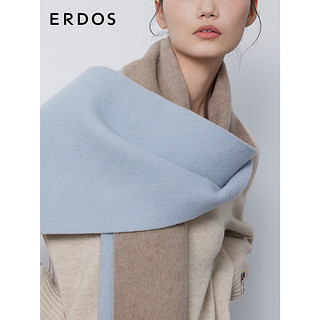 ERDOS 纯羊绒保暖休闲简约双层拼色蓬松女士围巾 晨雾蓝 180cmX30cm