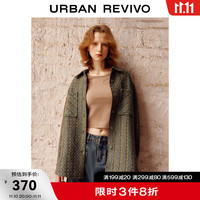 UR冬女装时尚设计感撞色绣线超宽松翻领外套UWL130052 灰绿条纹 S