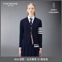 汤姆·布朗 THOM BROWNE女士四条纹棉质V领开衫 海军蓝色 44