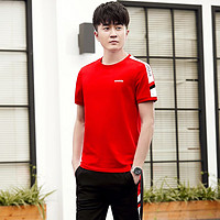 可晴尔 休闲运动套装男夏季青少年韩版休闲服男装短袖t恤套装 红色 男士L/105-128斤