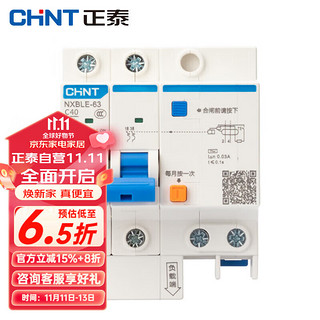 CHNT 正泰 NXBLE-63-2P 小型漏电保护断路器 漏保空气开关 2P C40 30mA 6kA