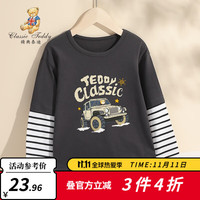 Classic Teddy精典泰迪男女童T恤儿童长袖上衣中大童装秋季套头衣服春秋款 卡车泰迪碳灰 110