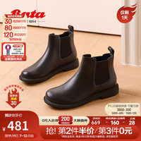 Bata切尔西靴女2023冬商场英伦风牛皮粗跟通勤短筒靴86818DD3 黑色-单里 36