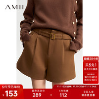 AMII2023冬通勤干练帅气配腰带休闲裤短裤女小个子直筒裤子 棕色 155/64A/S