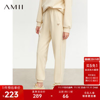 AMII2023冬连帽卫衣束脚卫裤长裤套装女抓毛薄绒休闲两件套 杏色(休闲裤) 165/88A/L