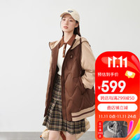 艾莱依（ERAL）拼接式羽绒服女连帽20季时尚防风鸭绒外套 蜜茶棕 160/84AM