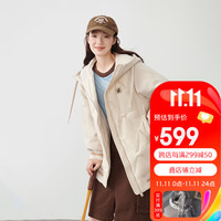 艾莱依（ERAL）拼接式羽绒服女连帽20季时尚防风鸭绒外套 米灰色 165/88AL