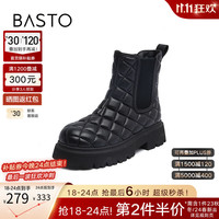 BASTO 百思图 时髦简约烟筒雪地靴粗跟女短靴ND927DD3 黑色 38