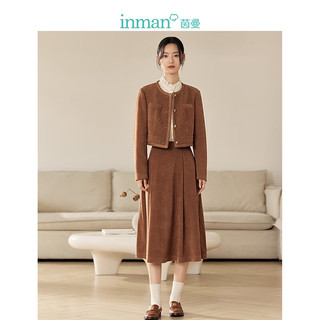 茵曼（INMAN）风百搭灯芯绒半身裙冬女装美拉德垂感A摆裙 焦糖色 L