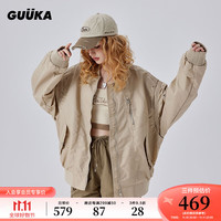 古由卡(GUUKA)潮牌立领短款飞行夹克棉服男冬季坏时尚百搭保暖外套宽松 浅杏A60500 S