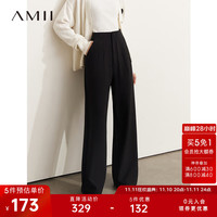 AMII2023冬高级通勤黑色裤子女休闲裤宽松高腰阔腿裤拖地裤 黑色 160/68A/M