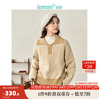 茵曼（INMAN）幻彩仿羊驼绒套头毛衣女装长袖套头上衣 卡其杏 XL