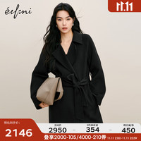 伊芙丽经典直筒腰带收腰长款黑色双面呢大衣女装驼色呢外套 黑色（19.6羊绒） 160/84A/M