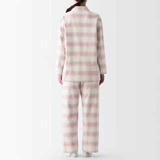 无印良品（MUJI）女式 无侧缝 法兰绒睡衣 女秋冬季纯棉家居服 FD1JAC3A 粉红色格纹 XXL上装170/96A下装170/78A