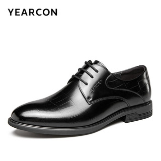YEARCON 意尔康 男鞋 皮鞋男真皮商务正装男士皮鞋潮流英伦德比鞋 黑色 40