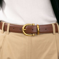 牛当家女士腰带马蹄针扣皮带金属圈简约百搭时尚青年裤带 2.9宽浅咖色 110cm