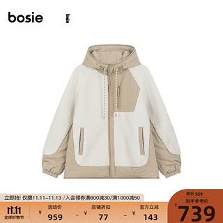 bosie【商场同款】2023冬棉服男撞色拼接摇粒绒加厚外套 米白色 160/80A