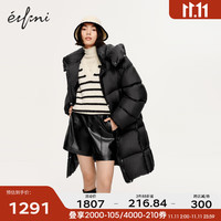 eifini 伊芙丽 轻量连帽中长羽绒服装保暖外套女 黑色 160/84A/M