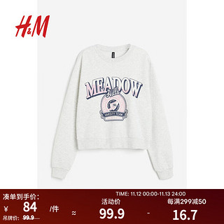 H&M 女装卫衣秋季2023新款美式学院风字母印花长袖套衫上衣1172977 混浅灰色/Meadow Hills 165/96A