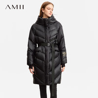 AMII2023冬温暖显瘦连帽配腰带羽绒服女字母 印花上衣 黑色 170/92A/XL
