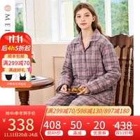 美标 MEIBIAO商场同款三层加厚夹棉纯棉睡衣套装女秋冬全棉保暖格子家居服 浅灰紫 XXL(175/96A)