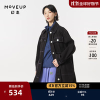 幻走（MOVEUP）.FUN系列纯棉绣花撞色线设计师长款外套女 夜黑 S