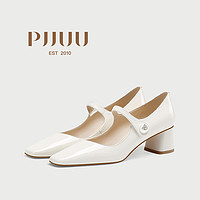 pjjuu 女鞋 法式玛丽珍婚鞋粗跟新款大码白色新娘婚纱高跟鞋不累脚