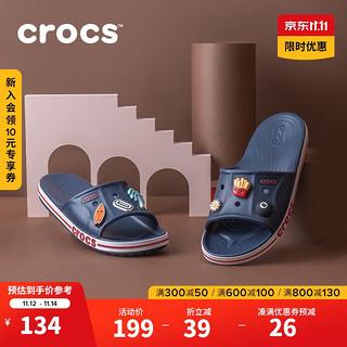 crocs 卡骆驰 贝雅卡骆班一字拖|205392 深蓝/辣椒红-4CC 44(280mm)