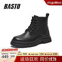 BASTO 百思图 商场同款时尚运动马丁靴厚底男短靴ELB04DD3 黑色 38