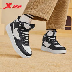 xtep特步女鞋加绒棉鞋苜白运动鞋冬季休闲百搭877418370014黑帆白38