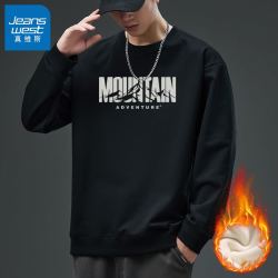 抖音超值购jeanswest真维斯加绒圆领卫衣男秋冬季加厚宽松印花青年