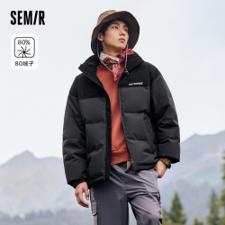 抖音超值购semir森马羽绒服情侣2023冬季新款时尚拼接灯芯绒面包服