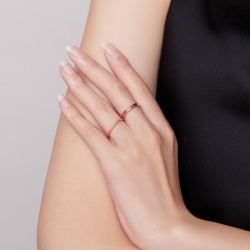 zhouliufu周六福红18k金戒指女款素圈彩金戒指光面单个15号