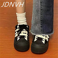 JDNVH 捷迪尼娅 新款冬季鞋子女加绒二棉鞋女学生厚底小众百搭贝壳头加棉女板鞋