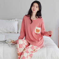 抖音超值购fenteng芬腾可安纯棉长袖长裤套头薄款睡衣女两件套秋季