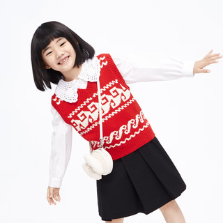 little MO&Co.美丽诺羊毛 little moco童装23冬男女童费尔岛北欧风毛衣马甲 大红色 130/60
