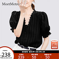 MeetMetro 玛依尔黑色衬衫女2023夏季新款镂空蕾丝设计感浪漫衬衣 黑色 M