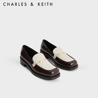 CHARLES&KEITH23冬复古拼色漆皮乐福鞋单鞋CK1-70900493 Dark Brown深棕色 35